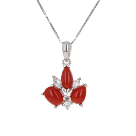 Fantasia Triangle Pendant with Red Coral