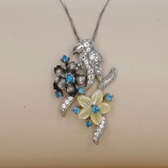 Pendant with Papagallo and Mother of Pearl Flowers