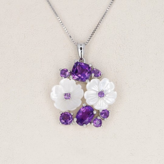 Pendant with Amethyst and Mother of Pearl Flowers
