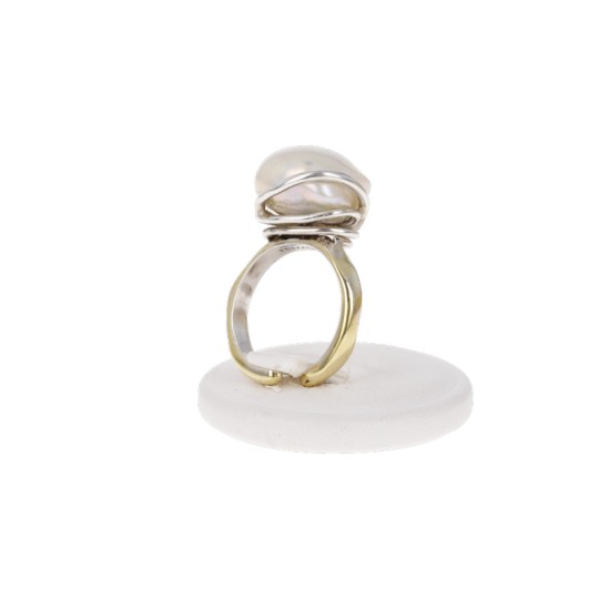 Adjustable Ring with Baroque White Pearl