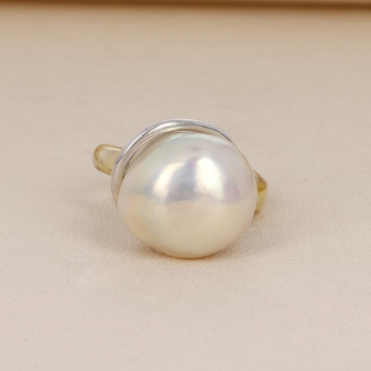 Adjustable Ring with Baroque White Pearl