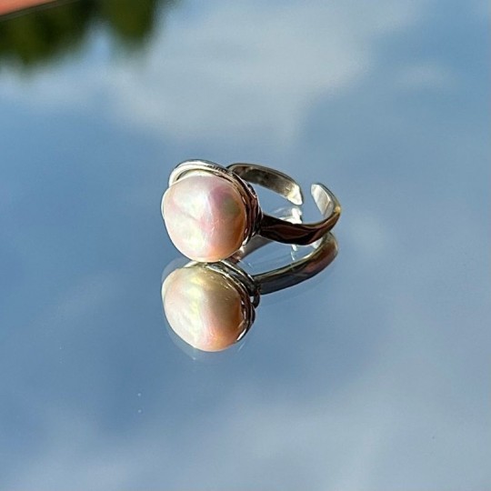 Adjustable Ring with Baroque White Pearl