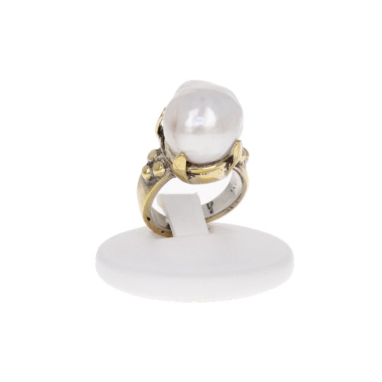 Adjustable Ring in Bronze with Baroque Pearl