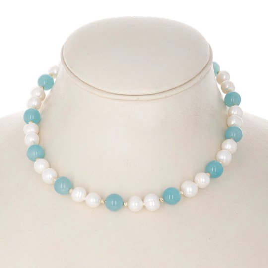 Halskette mit Amazonit und Perlen