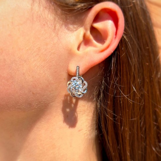 Flower Earrings with Synthetic Moissanite