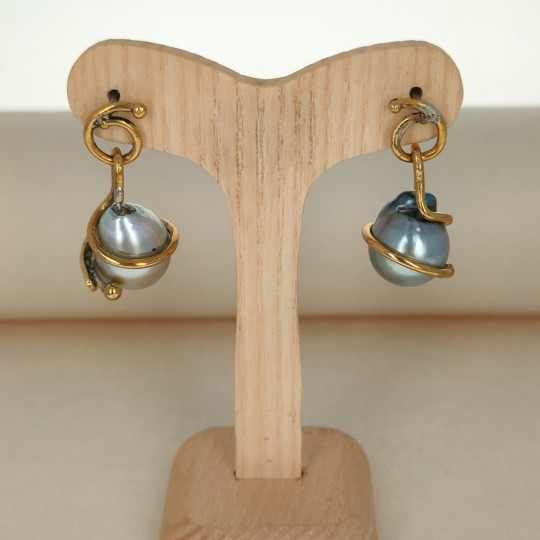 Earrings in Bronze with Tahiti Baroque Pearls
