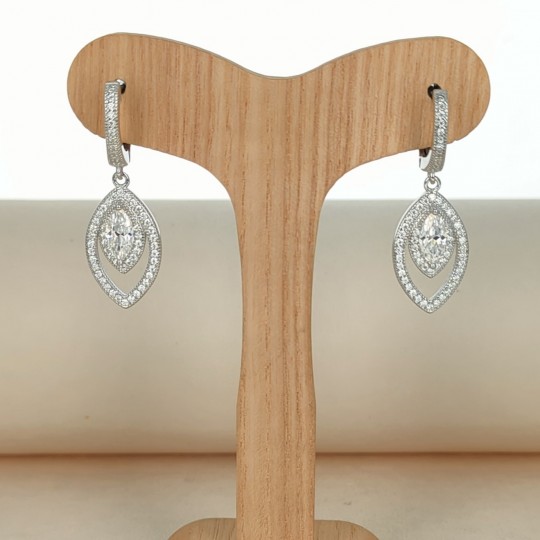 Pendent Earrings with Synthetic Moissanite in Navette