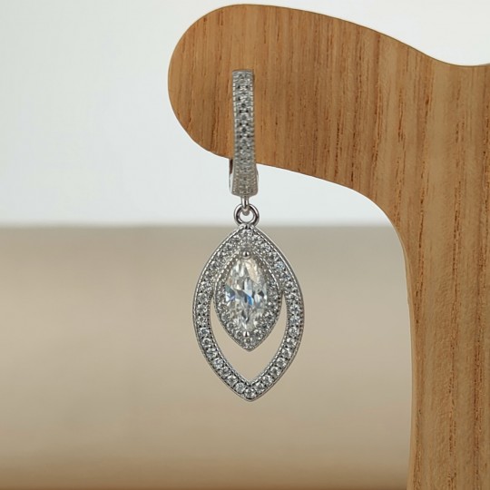 Pendent Earrings with Synthetic Moissanite in Navette