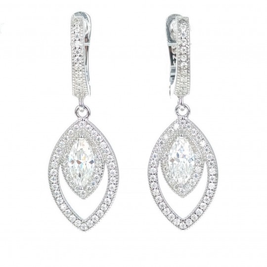 Pendent Earrings with Synthetic Moissanite in Navette