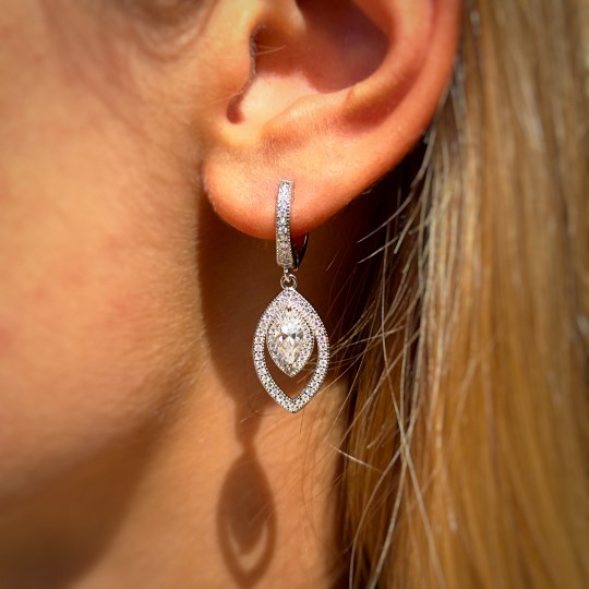 Pendent Earrings with Synthetic Moissanite in Navette