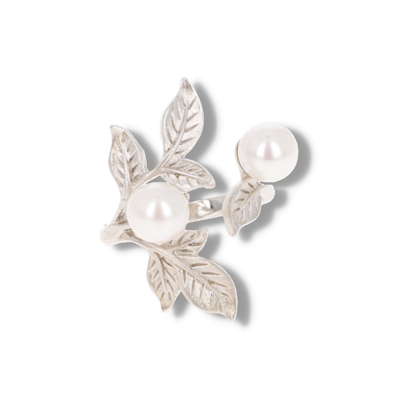 Anello decorativo in legno, decorazione primaverile, anello  con perle, matrimonio bianco Ø19cm 4pz-04217