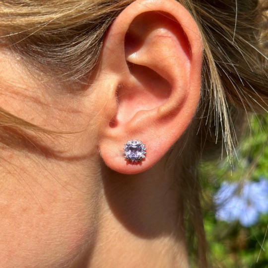 Earrings with Square Bearing Amethyst