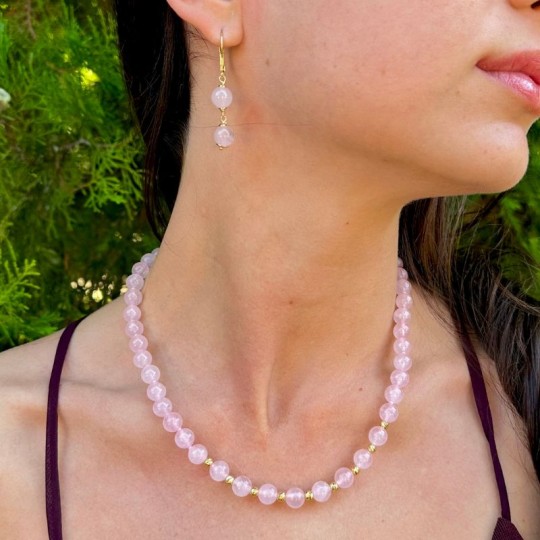 Necklace and Earrings of Rose Quartz