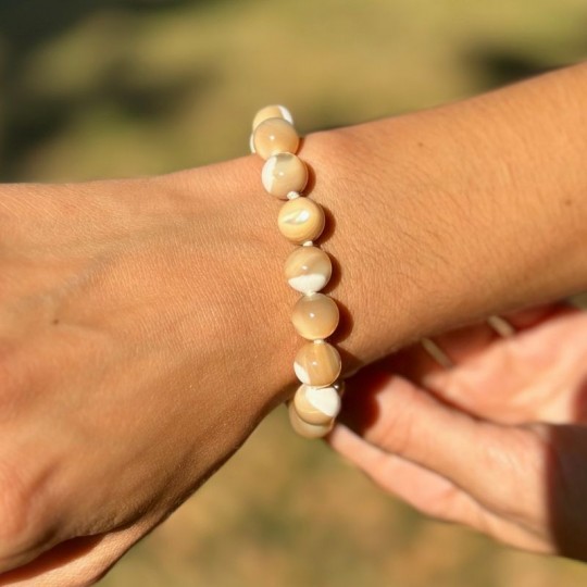 Bracciale Madreperla Beige Sferica Liscia