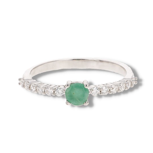 Ring with Synthetic Emerald and Moissanite
