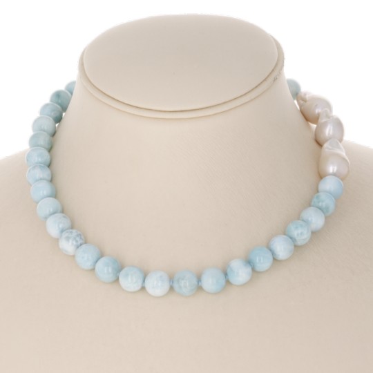 Necklace with Larimar and Perle Barocche (Fiammate)