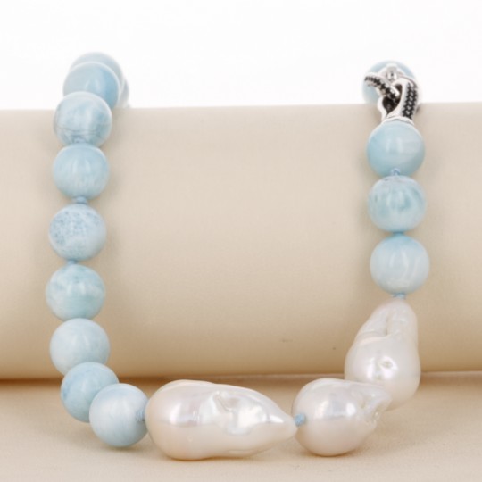 Necklace with Larimar and Perle Barocche (Fiammate)