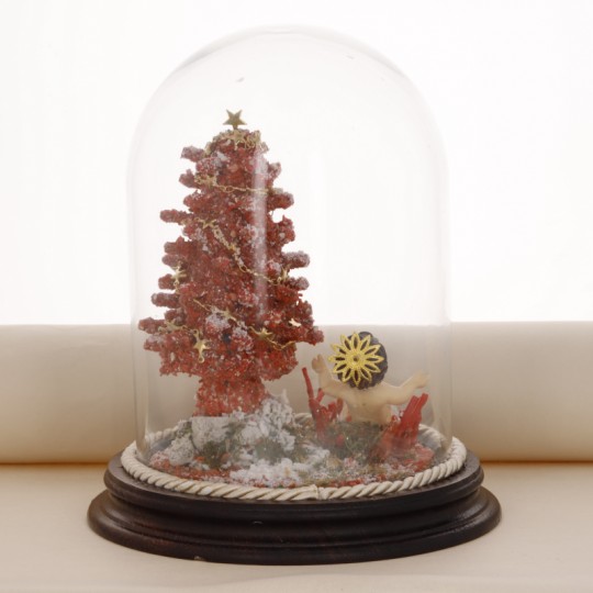 Christmas Tree in Coral Under Glass Bell