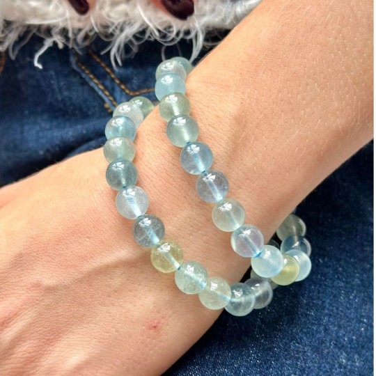 Bracelet on Elastic Spherical Aquamarine