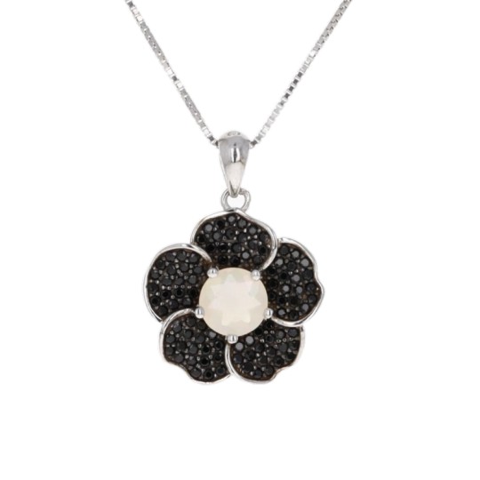 Flower Pendant with Opale Etiope and Pavè di Spinello