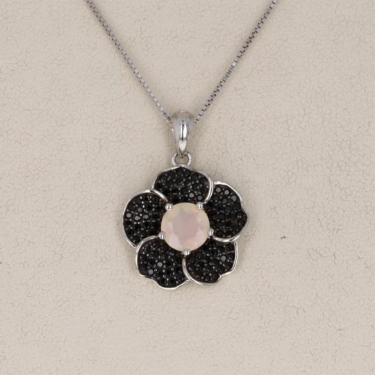 Flower Pendant with Opale Etiope and Pavè di Spinello
