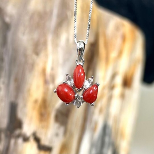 Fantasia Triangle Pendant with Red Coral