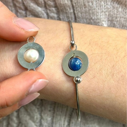 Bracciale Rigido con due Centrali con Cianite e Perla Bianca