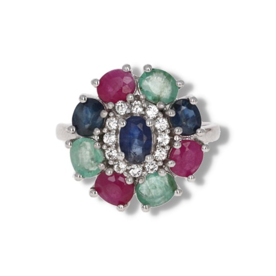 Rosone Ring con esmeraldas, zafiros, Rubini y Topazi