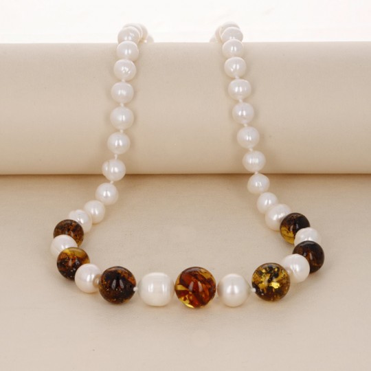 Pearl Potatoes and Baltic Amber Necklace