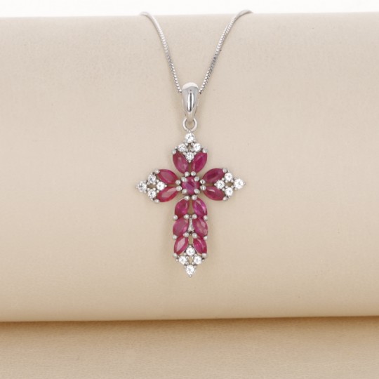 Cross Pendant with Rubini Glass Filled