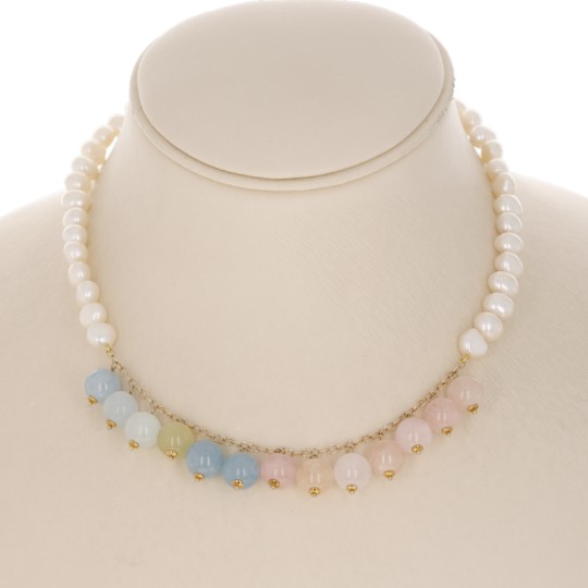 Necklace of Pearls and Charms of Aquamarine