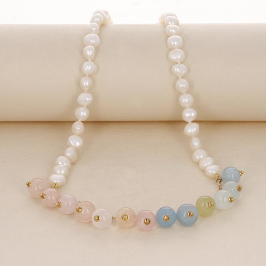 Necklace of Pearls and Charms of Aquamarine