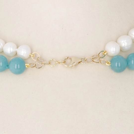 Two Strands Parallel Necklace with Pearls and Amazons