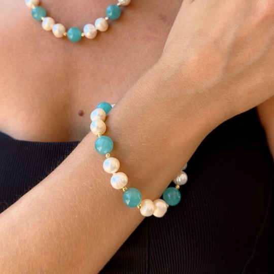 Armband mit Amazonit und Perlen