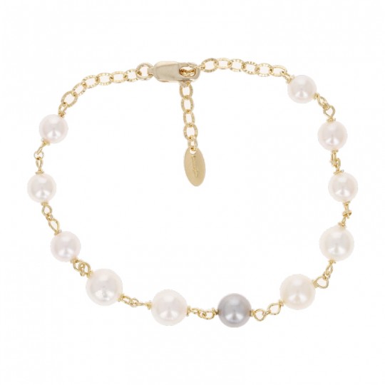 Bracelet with 10 Akoya Beads White and 1 Silver Pearl