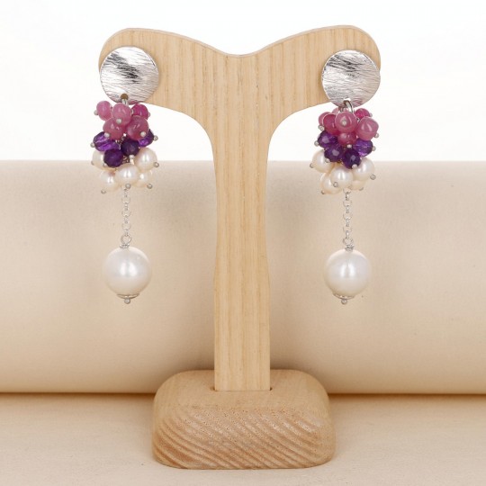 Harvest Earrings with Rubies, Amethyst and Pearls