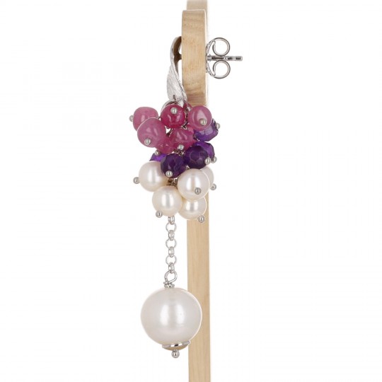 Harvest Earrings with Rubies, Amethyst and Pearls