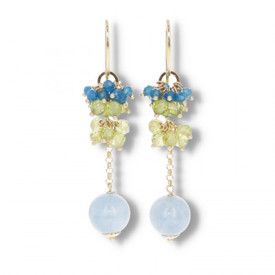 Earrings with Apatite, Peridot and Aquamarine