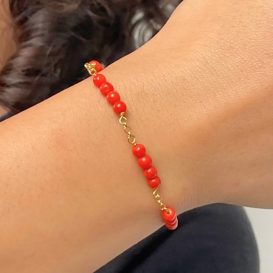 Bracciale con Corallo Rosso Sferico Liscio