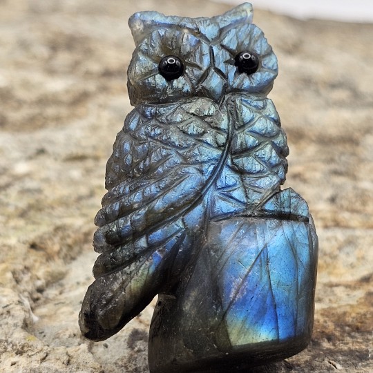 Gufo sculpture in Labradorite