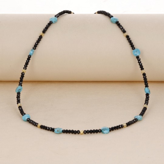 Necklace with Black Spinel and Turquoise