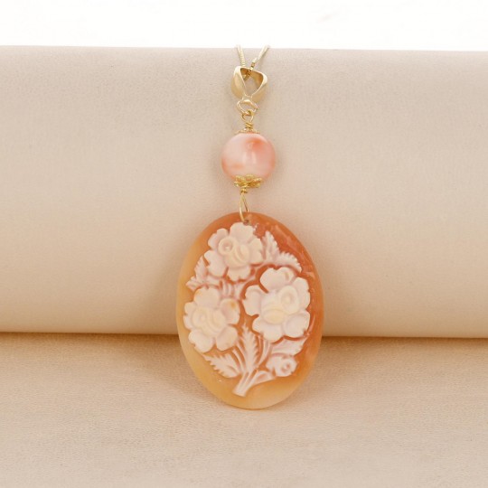 Pendant Cameo di Conchiglia Floral Engraving