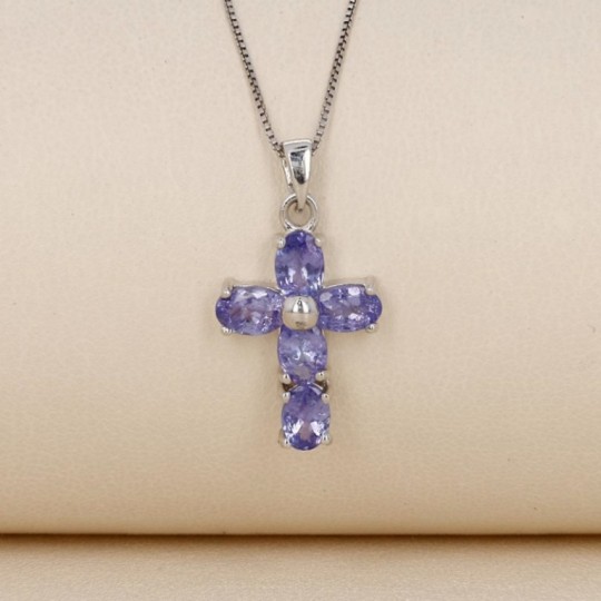 Parure Pendente a Croce e Bracciale Tennis di Tanzanite