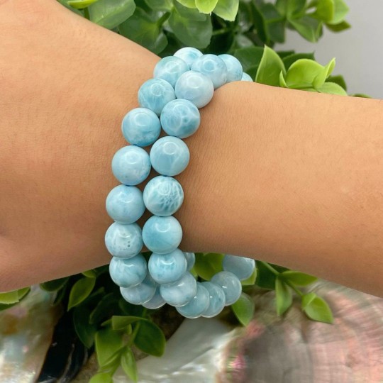 Bracciale con Elastico di Larimar Taglio Sferico Liscio