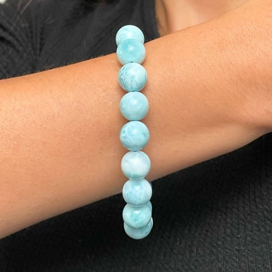 Bracciale con Elastico di Larimar Taglio Sferico Liscio