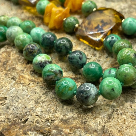 Necklace 2 Parallel Wires Variscite and Amber