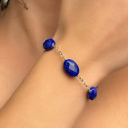 Armband mit Lapis Oval Double Chess Cut