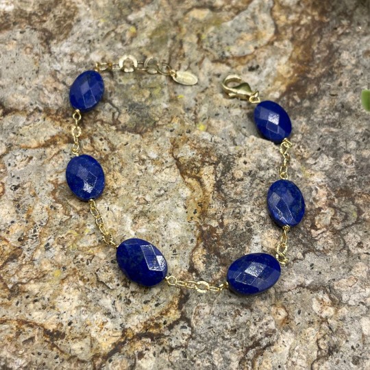 Bracelet with Lapis Oval Double Chess Cut