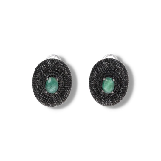 Ring and Earrings with Emerald and Spinello Pavè