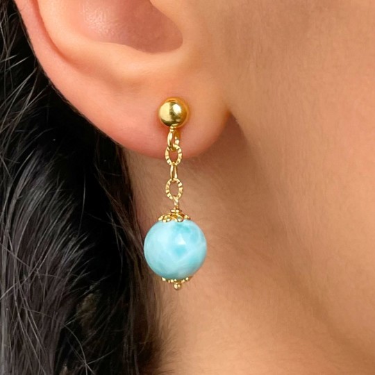 Pendant Earrings with Larimar Spherical